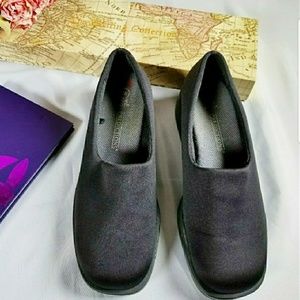 Prediction wide width black loafers; 1 1/2" heels